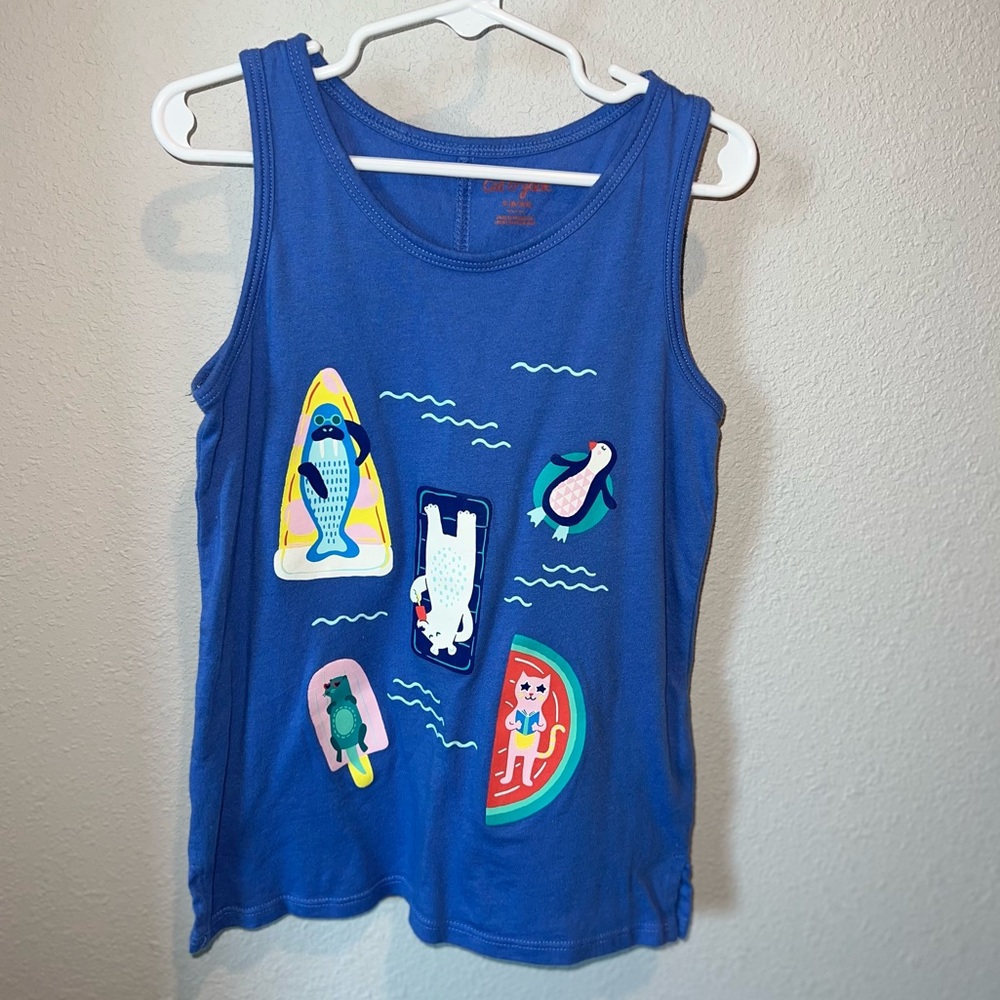 Cat & Jack size small (6/6x) blue tank with animal summer graphic